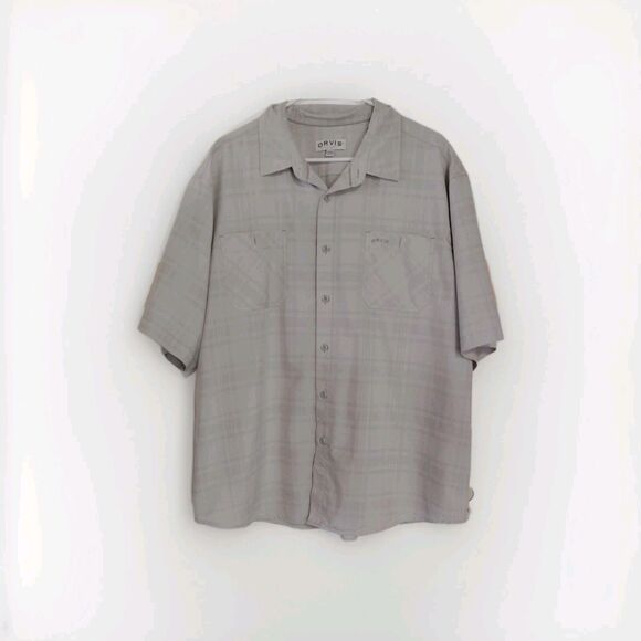 Orvis Shirt Men Gray Button Up Plaid Short Sleeve Pockets Casual Fishing XXL EEG - Picture 1 of 7